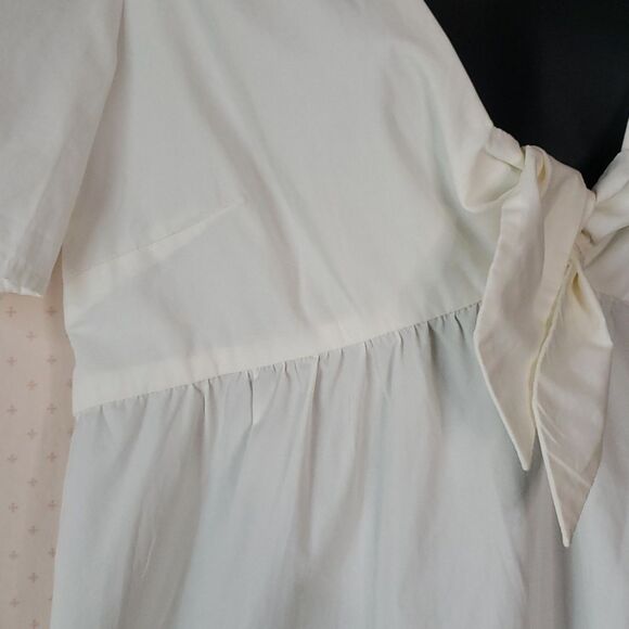 NEW * Madewell Women's Coquette Babydoll Deep-V Tie Front White Midi Dress 6 - Picture 4 of 11